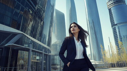 Confident Businesswoman in Modern Urban Skyscraper Environment