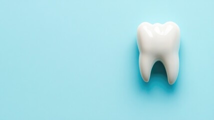 White big tooth on blue background. Dental health concept.