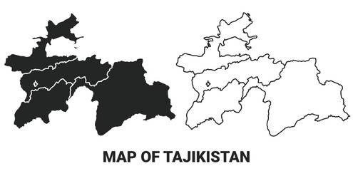 Vector Black map of Tajikistan country with borders of regions