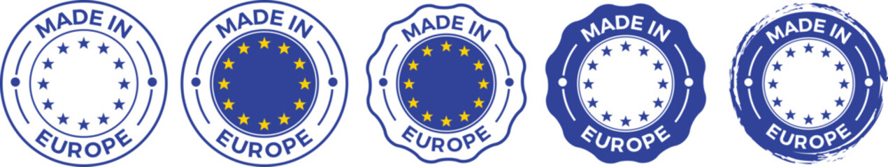 made in Europe icon, made in Eu icon, European Union product, Made in EU Badge, Made in EU emblem, isolated logo Vector symbol stickers © Inovo Lab