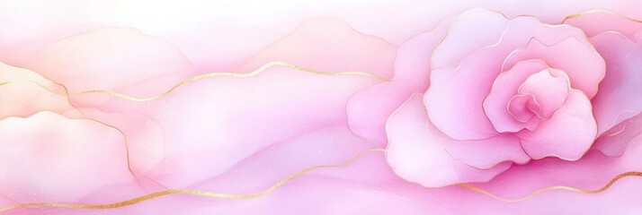 Fototapeta premium watercolor background with pink marble pattern art and gold lines design