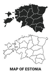 Vector Black map of Estonia country with borders of regions