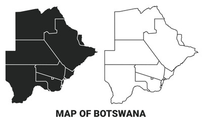 Vector Black map of Botswana country with borders of regions