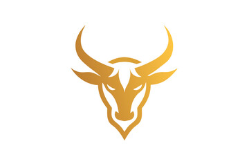  A  golden Bull head icon, featuring a modern stylish shape with an underline, set on a solid white background vector art illustration