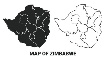 Naklejka premium Vector Black map of Zimbabwe country with borders of regions