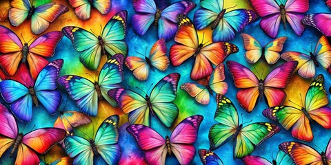 A Symphony of Color Vibrant Butterflies on a Watercolor Background, butterfly, art, nature