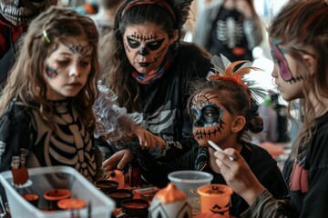 Family Halloween Makeup Session with Costumes and Accessories - Kids Transforming into Monster and Princess