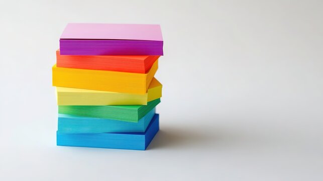 Bright rainbow-colored sticky notes stack