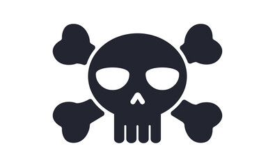 Black skull on red background. pirate or virus skull icon. Flat design illustration. 