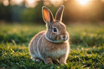 Fototapeta premium healthy lovely baby bunny easter rabbit on nature background