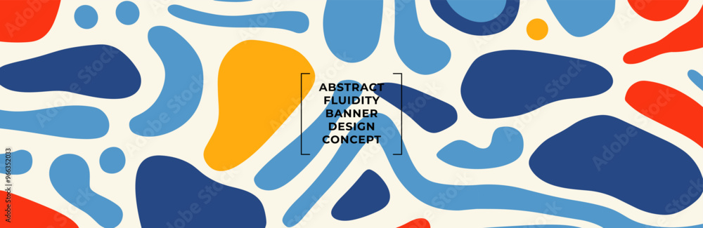 Poster minimalist abstract doodle horizontal banner with geometric shapes and lines in simple primitive sty