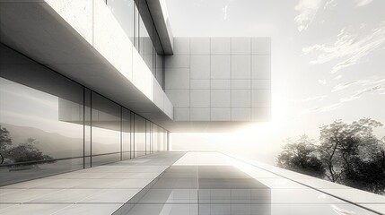 Obraz premium Minimalistic architecture, modern, Contemporary concrete. Generative AI.