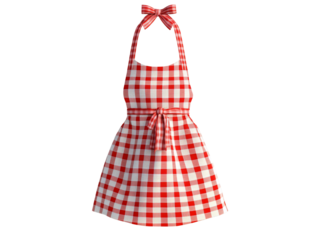 a red and white checkered apron