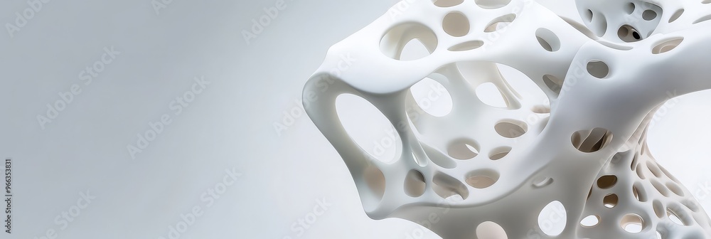 Poster a 3d of abstract white organic shapes intertwining with one another, creating a complex and intricat