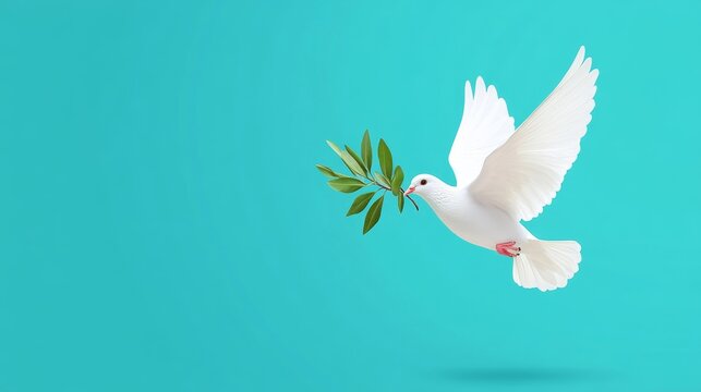 White dove with olive branch, symbol of peace and hope