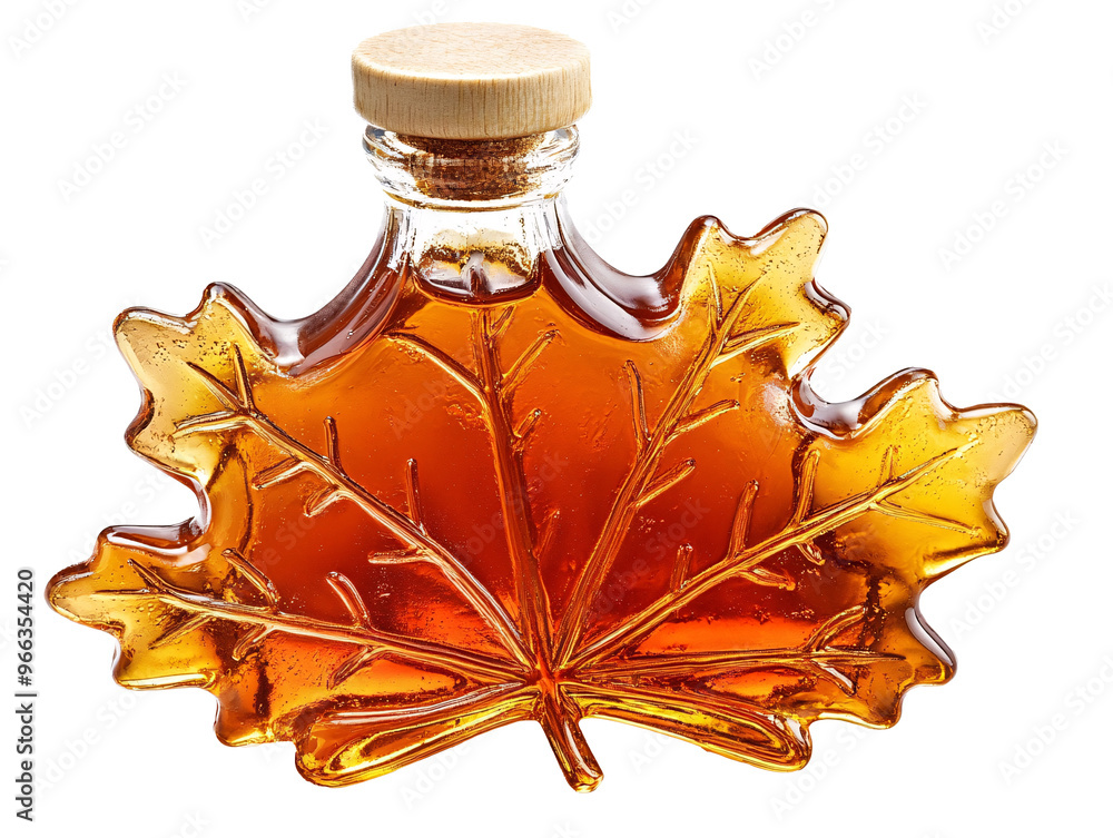 Canvas Prints a glass bottle with a maple leaf shaped object