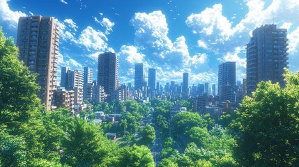 Obraz premium City Skyline with Lush Greenery Generative AI
