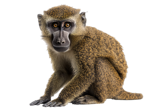 a monkey sitting on a white surface