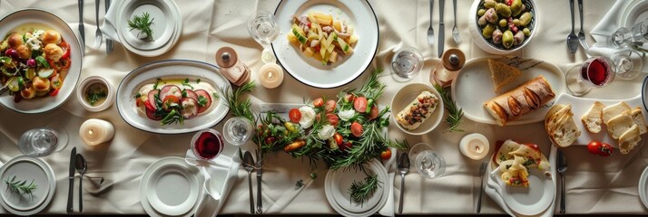 Elegant Dinner Table with Diverse Dishes and Cozy Atmosphere