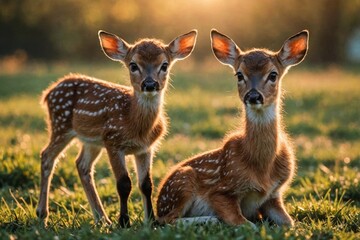 Fototapeta premium kitten and baby deer - cute baby animals