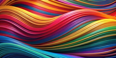 Abstract Rainbow Wave Composition of Curved Lines, Abstract Art, Colorful Curves, Digital Art, 3D Art