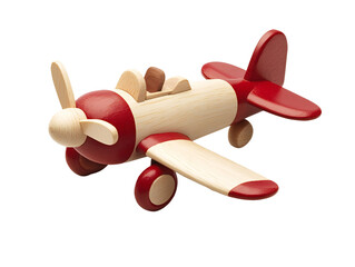 a red and white wooden airplane