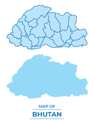 Vector Bhutan map set simple flat and outline style illustration