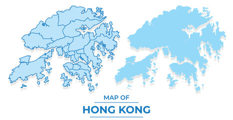 Vector Hong Kong map set simple flat and outline style illustration