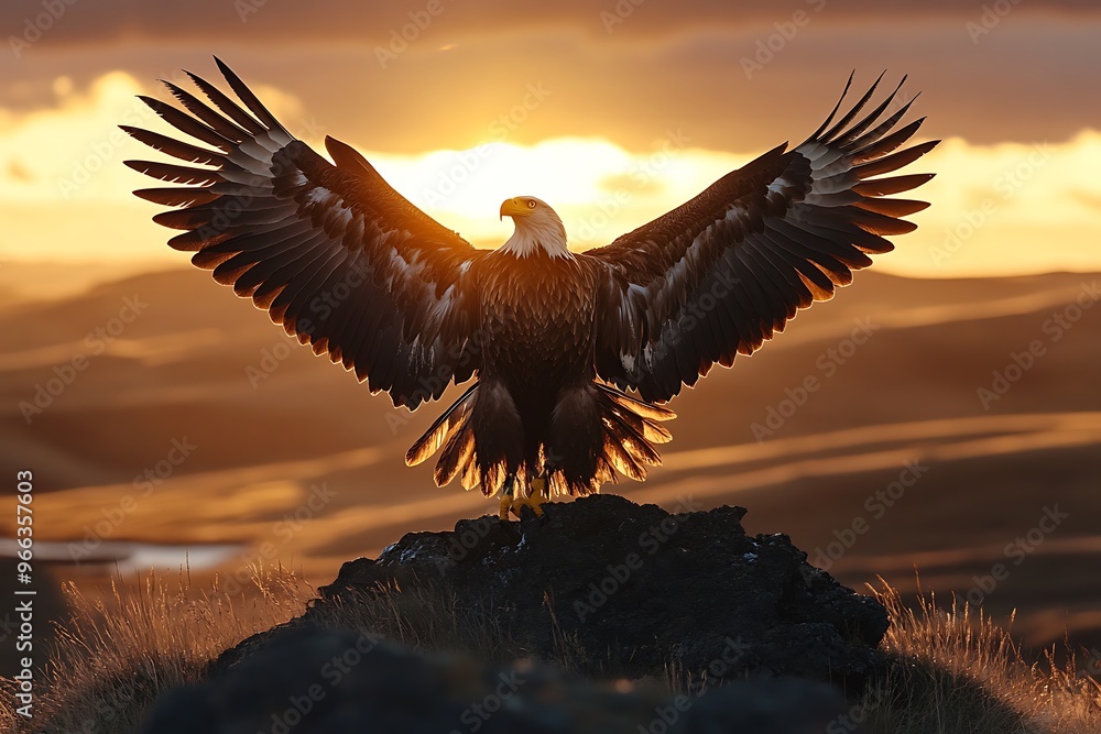 Sticker eagle in the sunset