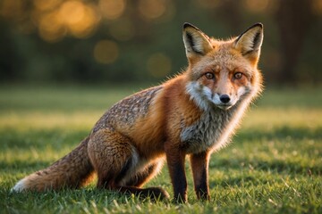 Fototapeta premium a red fox on the grass