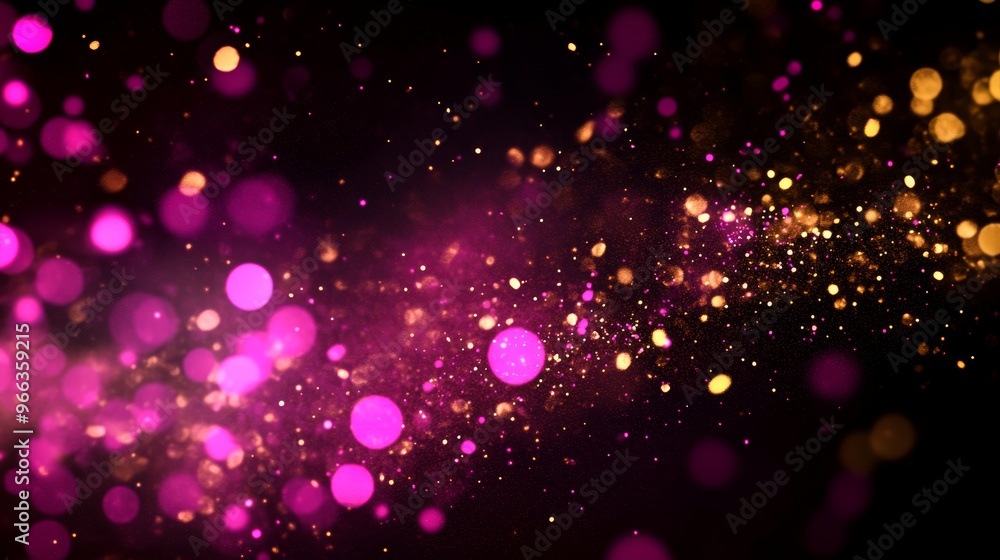 Poster a magical and ethereal background featuring a blend of pink and gold light particles that create a s