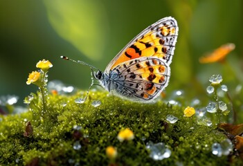 Obraz premium vibrant close ups diverse ecosystems highlighting beauty intricacies flora fauna, biodiversity, wildlife, plants, colors, flowers, textures, leaves