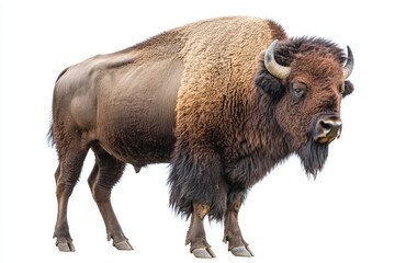 Fototapeta premium North American bison stands tall and proud, its thick, wooly mane framing its muscular frame, symbolizing strength and endurance in the wild.