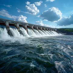 hydroelectric dam on a river with flowing water 