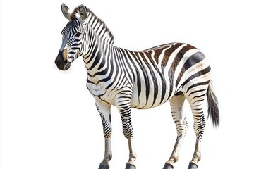 Fototapeta premium plains zebra captivates attention with its vibrant striped coat and swishing tail, embodying the beauty of wildlife in an elegant and isolated setting.