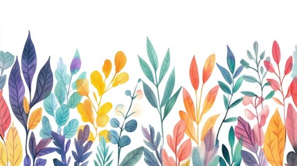 Artistic collection of cut-out watercolor foliage plants in a thin frame, ideal for creative compositions on a bright white backdrop