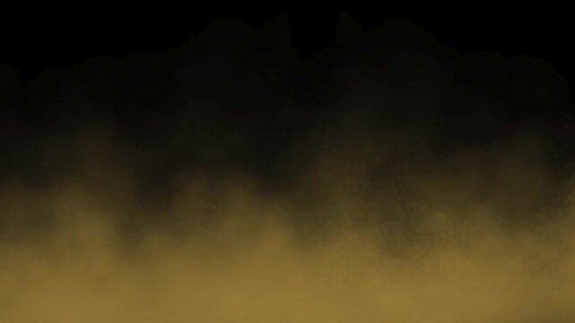 Sand soil dust, sandstorm, dirty dust or brown smoke moving on black background. Brown dust sand small particles flying in slow motion. Dense soil dust smog effect floating on black

