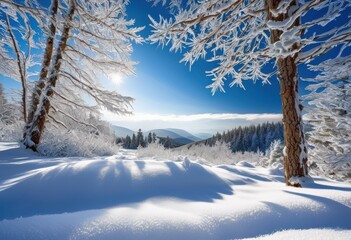 Fototapeta premium breathtaking winter landscape featuring sparkling snowflakes serene snow covered scene, beauty, cold, white, frost, tranquility, outdoor, scenery, season