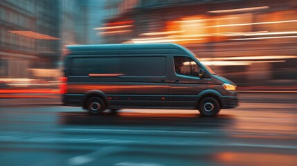 A Delivery Van Moving Through City at Night