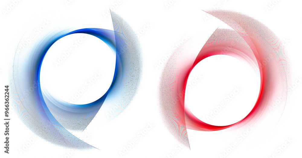 Poster the round frames are created with red and blue striped curved planes. set of graphic design elements