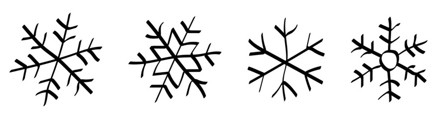 Collection of hand drawn doodle snowflakes