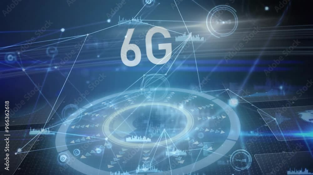 Poster animation of network of connections over diagrams and 6g text