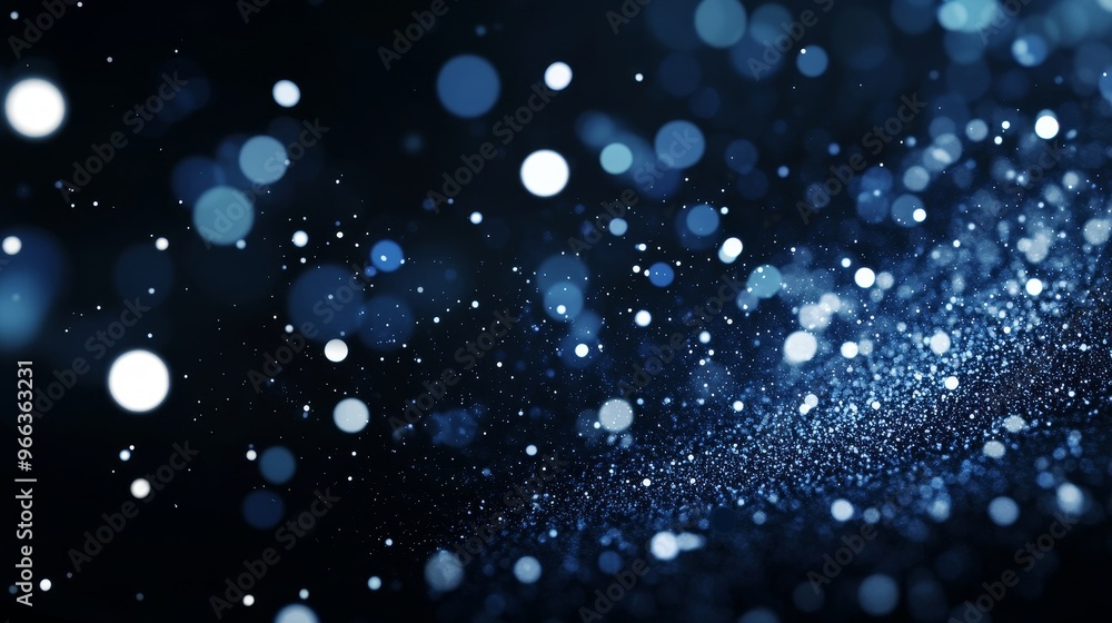 Poster a stunning abstract background with a captivating display of blue sparkles and bokeh lights, creatin