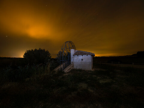 sunset in the mountains. Ferris wheel of San Jorge, La Violada, Almudevar, Huesca