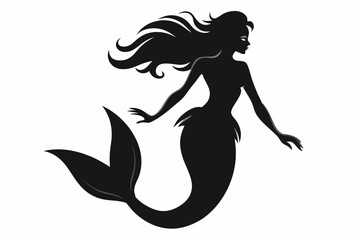 
Mermaid vector silhouette, Mermaid flat icon, Mermaid black Clip art