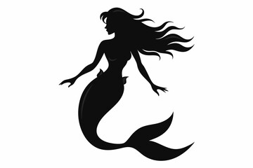 
Mermaid vector silhouette, Mermaid flat icon, Mermaid black Clip art