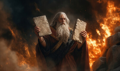 Moses holding the tablets with the Ten Commandments