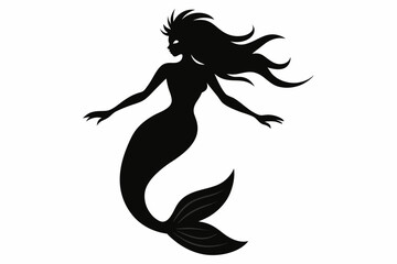 
Mermaid vector silhouette, Mermaid flat icon, Mermaid black Clip art