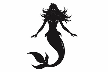 
Mermaid vector silhouette, Mermaid flat icon, Mermaid black Clip art