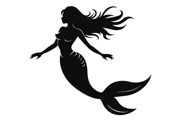Mermaid silhouette, mermaid tail, shells and starfish vector illustration.